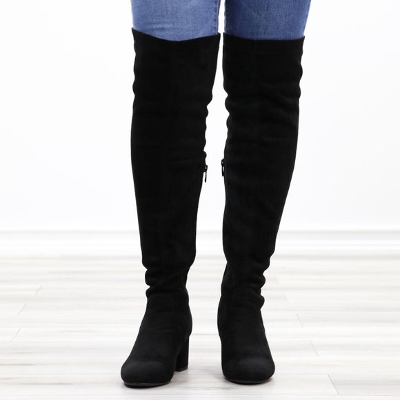 Over The Knee Block Heel Boots With Lace Up Back - Picture 5 of 16